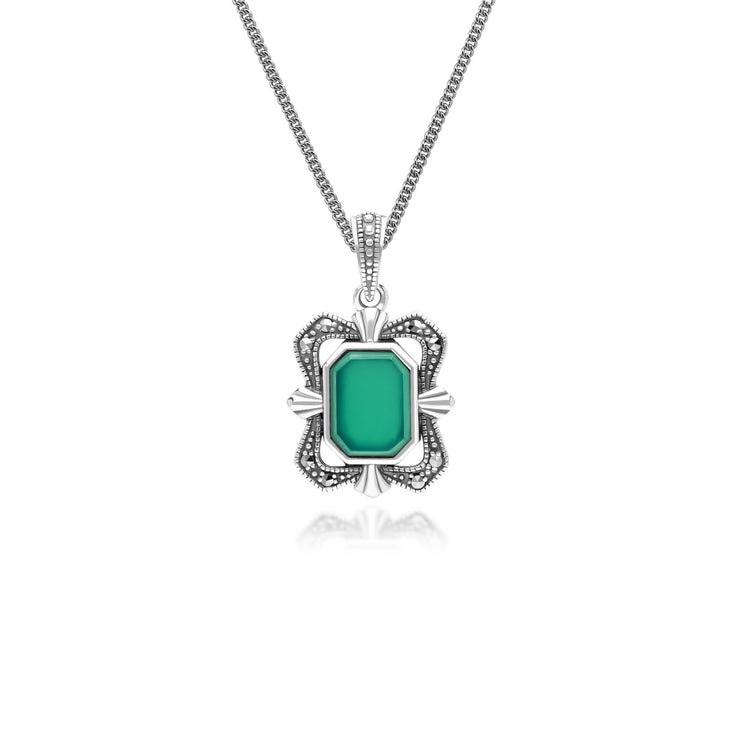 Pendentif Baguette Style Art Déco en Argent 925 avec Calcédoine et Marcassite