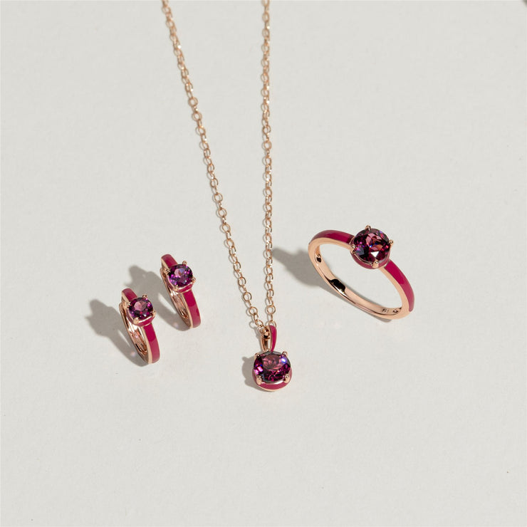 Bague Siberian Waltz En Email Rose et Rhodolite Ronde En Or Vermeil Rose