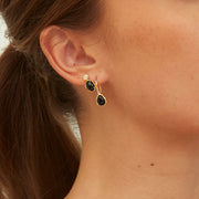 Boucles d'Oreilles Pendantes Irrégulières en Argent Massif Doré à l'Or Fin avec Onyx Noir Ovale et Topaze