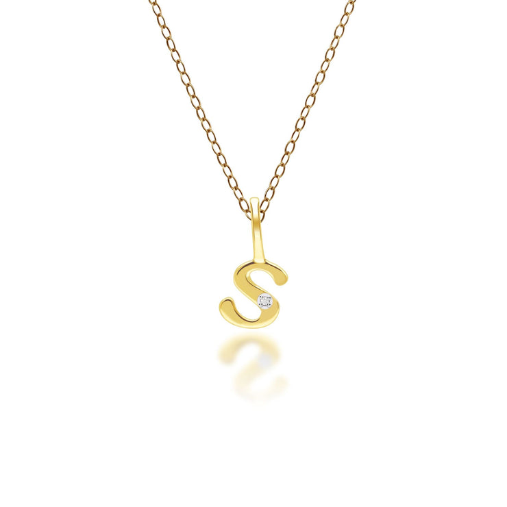 Pendentif Alphabet Lettre S en Or Jaune 9ct avec Diamant