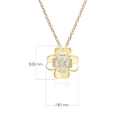 Pendentif Gardenia Trèfle en Or Jaune 9ct avec Diamant