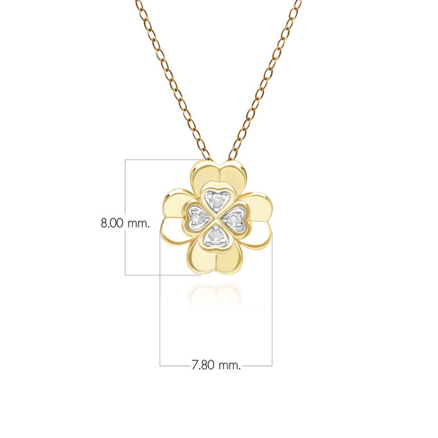 Pendentif Gardenia Trèfle en Or Jaune 9ct avec Diamant