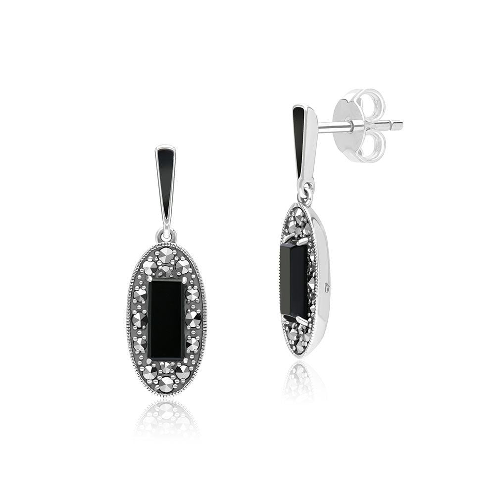 Boucles D'Oreilles Clip Géométrique Art Déco - Gros Modèle Long Doré Avec Strass Bleu - Neuf