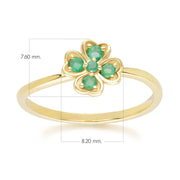 Bague Trèfle Gardenia en Or Jaune 9ct avec Emeraude Ronde