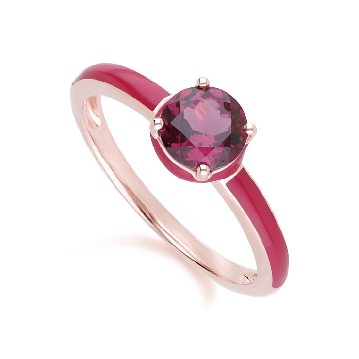 Bague Siberian Waltz En Email Rose et Rhodolite Ronde En Or Vermeil Rose
