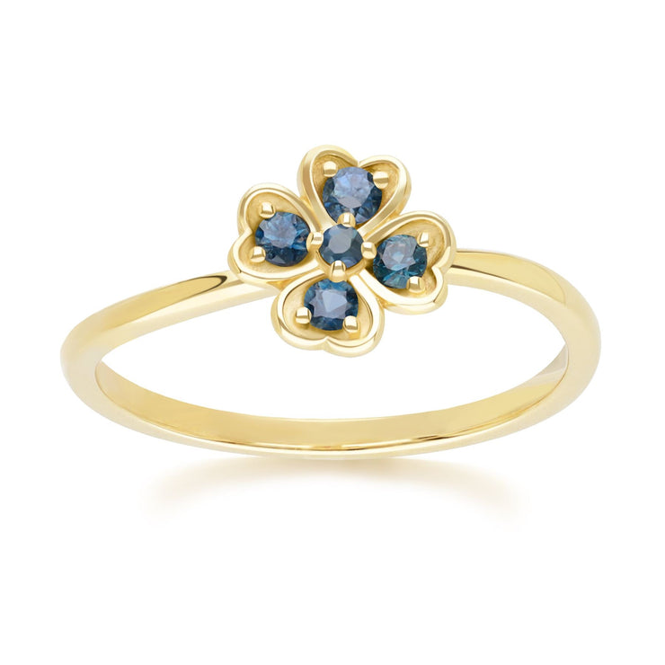 Bague Trèfle Gardenia en Or Jaune 9ct avec Saphir Rond