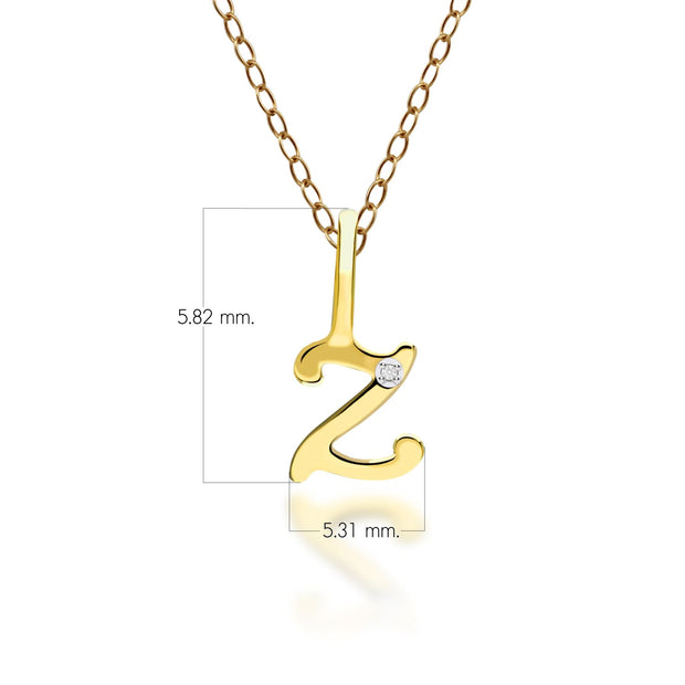 Pendentif Alphabet Lettre Z en Or Jaune 9ct avec Diamant