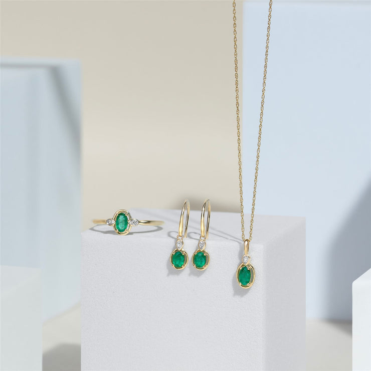 Classic Oval Emerald & Diamond Ring In 9ct Yellow Gold