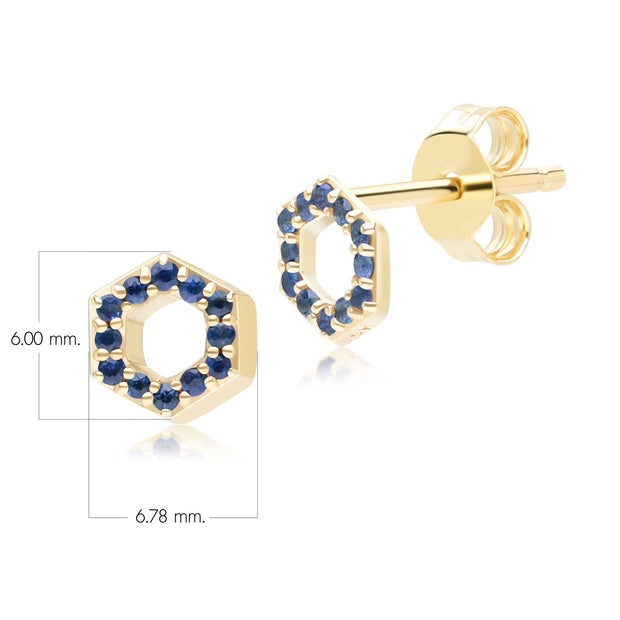 Boucles d'oreilles clou Geometric Hex en or jaune 9ct avec saphir