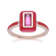 Bague Siberian Waltz en émail rose et rhodolite baguette en argent sterling doré à l'or fin rose