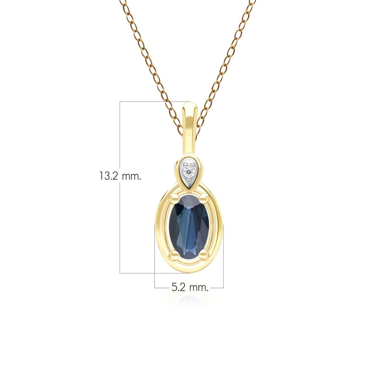 Collier Pendentif Classique en Or Jaune 9ct avec Saphir Oval et Diamants Ronds
