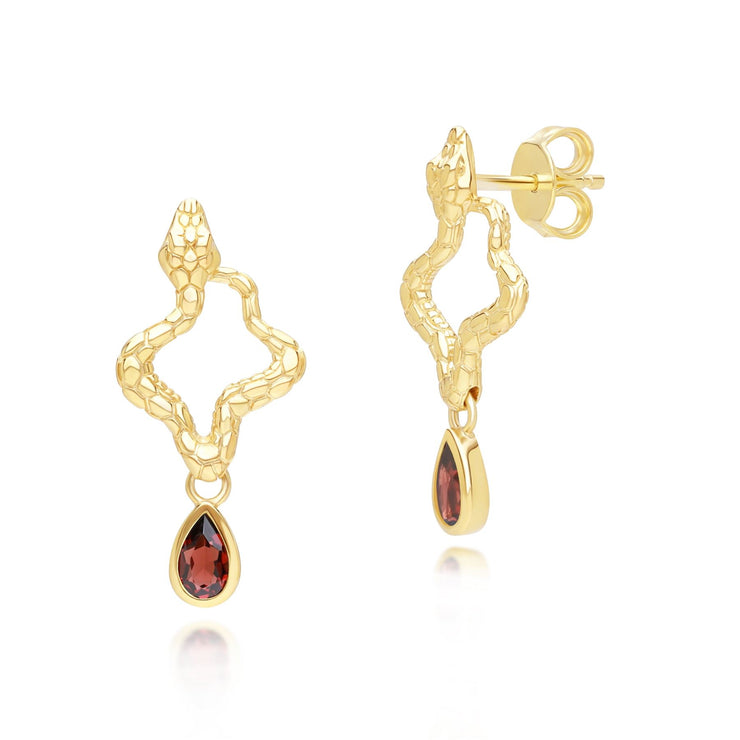 Boucles d'Oreilles Pendantes ECFEW™ Creator Serpent en Argent 925 Doré à l'Or Fin avec Grenat