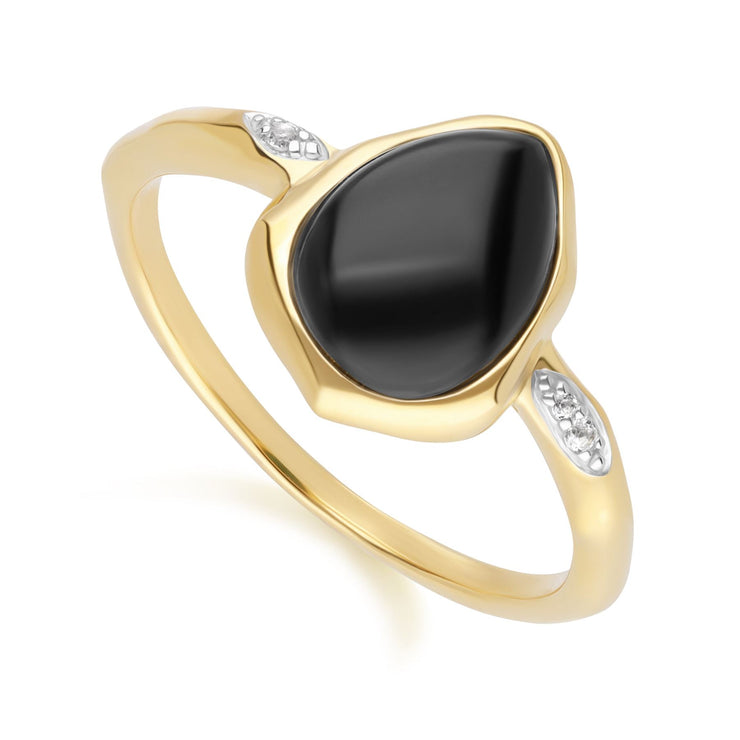 Bague Irrégulier en Argent Sterling Doré à l'Or Fin avec Onyx Noire et Topaze