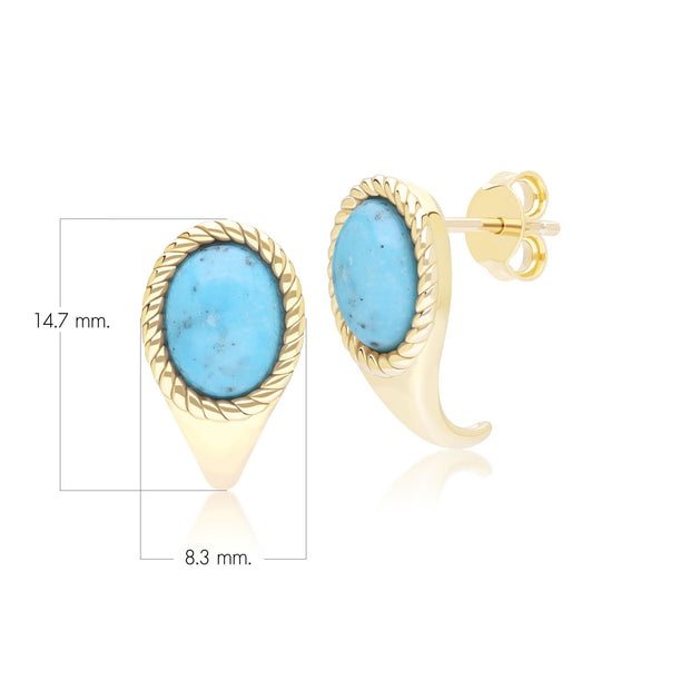 Boucles d'oreilles pendantes ovales Classique en or jaune 9 carats avec turquoise