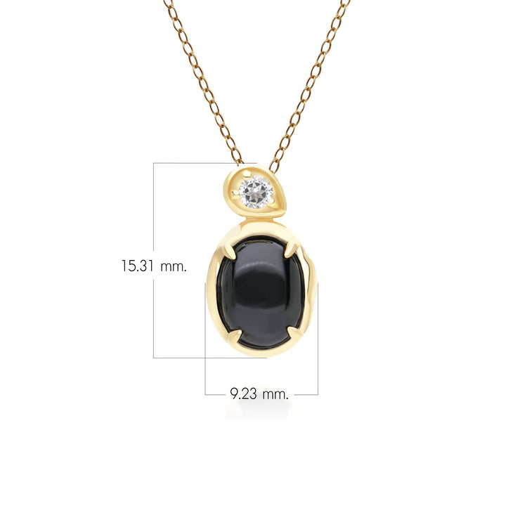 Pendentif Irrégulier en Argent Massif Doré à l'Or Fin avec Onyx Noir Ovale et Topaze