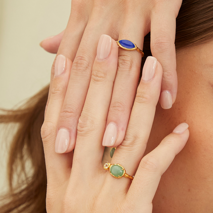 Bague Irrégulier en Argent Sterling Doré à l'Or Fin avec Lapis Lazuli Marquise