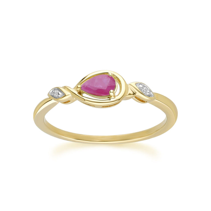 Bague Classique en Or Jaune 9ct avec Rubis Poire et Diamants