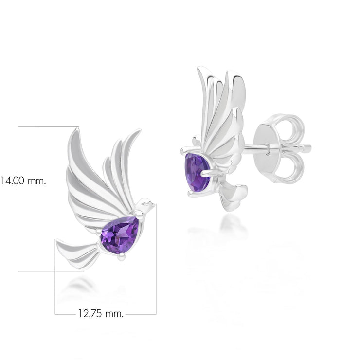 Boucles d'Oreilles Clou ECFEW™ Creator Colombe en Argent 925 Doré à l'Or Fin avec Améthyste