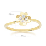 Bague Trèfle Gardenia en Or Jaune 9ct avec Diamant Rond