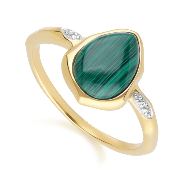 Bague Irrégulier en Argent Sterling Doré à l'Or Fin avec Malachite et Topaze