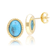 Boucles d'oreilles Clou Classique en or jaune 9 carats avec cabochon turquoise ovale