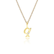 Pendentif Alphabet Lettre Q en Or Jaune 9ct avec Diamant