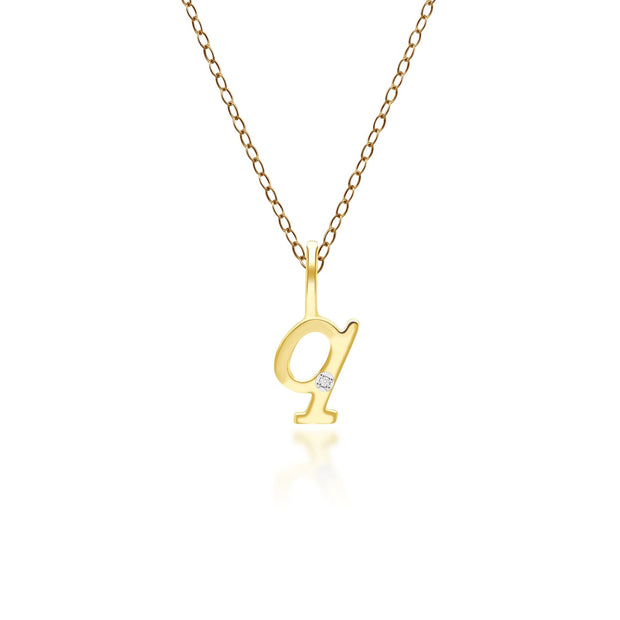 Pendentif Alphabet Lettre Q en Or Jaune 9ct avec Diamant