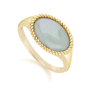 Bague Classique avec jadéite verte ovale en or jaune 9 carats