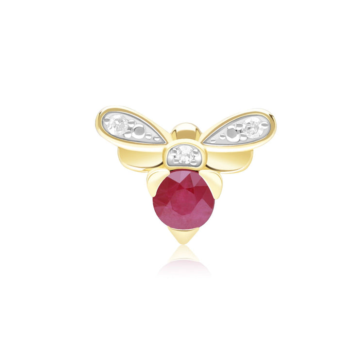 Broche Abeille Style Honeycomb en Or Jaune 9ct avec Rubis et Diamant