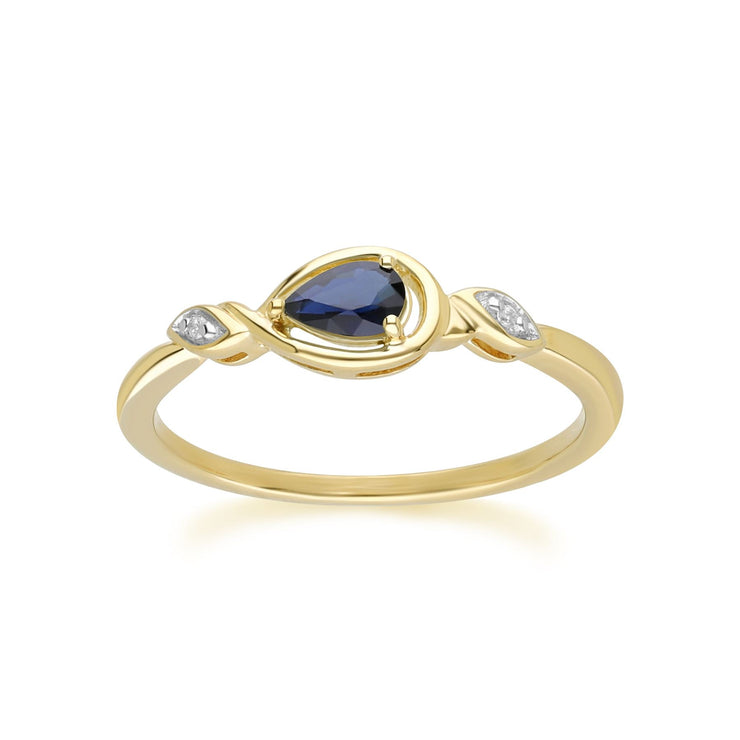 Bague Classique en Or Jaune 9ct avec Saphir Poire et Diamants