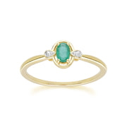 Classic Oval Emerald & Diamond Ring In 9ct Yellow Gold
