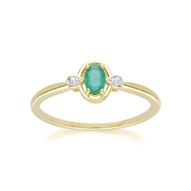 Classic Oval Emerald & Diamond Ring In 9ct Yellow Gold
