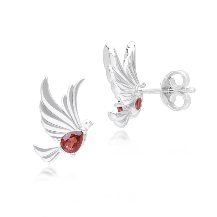 Boucles d'Oreilles Clou ECFEW™ Creator Colombe en Argent 925 Doré à l'Or Fin avec Grenat