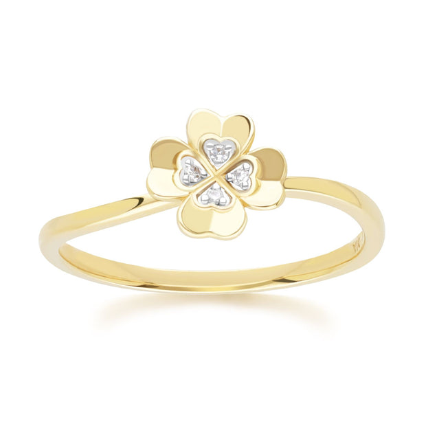 Bague Trèfle Gardenia en Or Jaune 9ct avec Diamant Rond