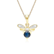 Collier Abeille Style Honeycomb en Or Jaune 9ct avec Blue Sapphire et Diamant