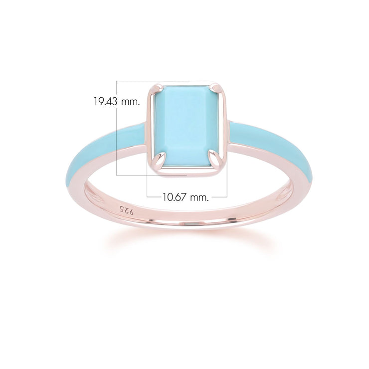 Bague Siberian Waltz En Émail Bleu Et Turquoise Octogonale En Or Vermeil Rose