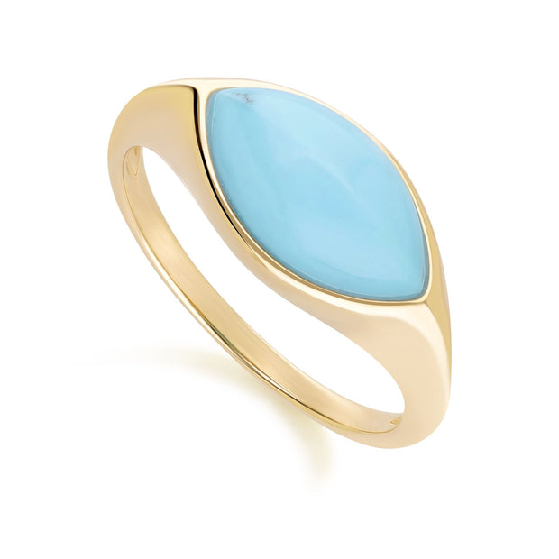 Bague classique avec marquise turquoise en or jaune 9 carats