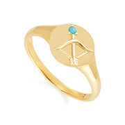 Bague Chevalière Zodiaque Sagittaire en Or Jaune 9ct avec une Turquoise