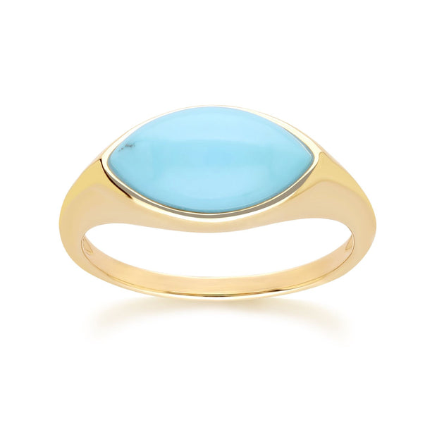 Bague classique avec marquise turquoise en or jaune 9 carats