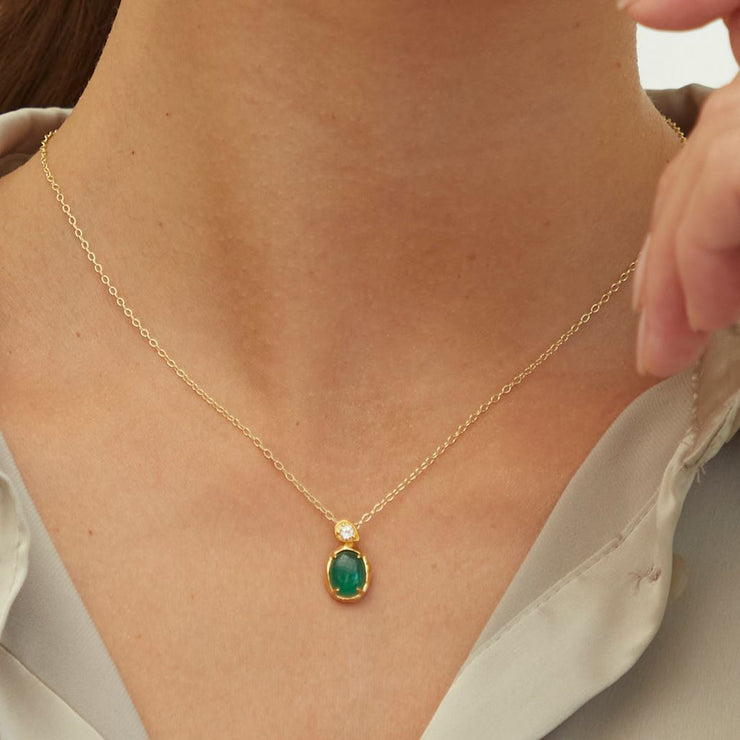 Pendentif Irrégulier en Argent Sterling Doré à l'Or Fin avec Calcédoine Verte Teinte Ovale et Topaze