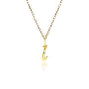 Pendentif Alphabet Lettre L en Or Jaune 9ct avec Diamant