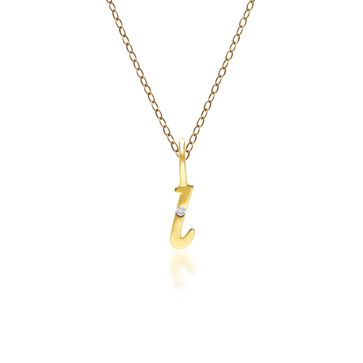 Pendentif Alphabet Lettre L en Or Jaune 9ct avec Diamant