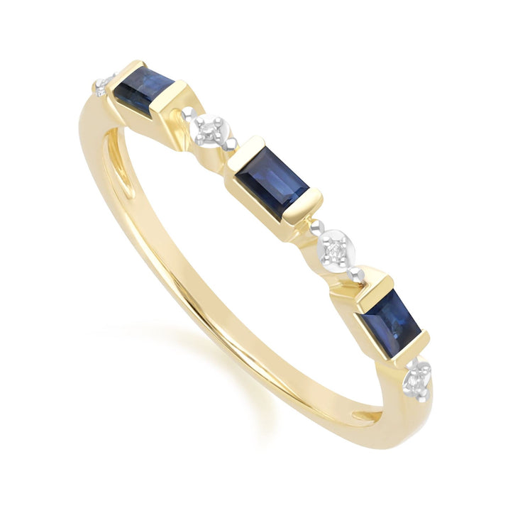 Bague Eternité Classique en Or Jaune 9ct avec Saphir Baguette et Diamants