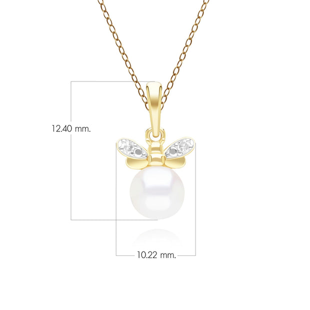 Collier Abeille Style Honeycomb en Or Jaune 9ct avec Perle et Diamant