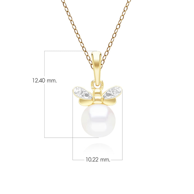 Collier Abeille Style Honeycomb en Or Jaune 9ct avec Perle et Diamant