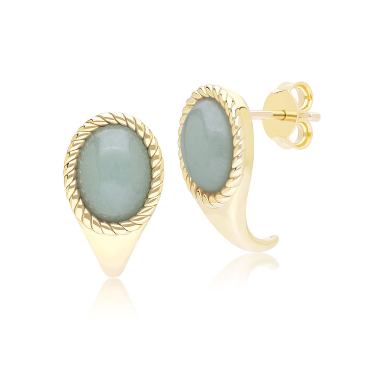 Boucles d'oreilles pendantes ovales Classique en or jaune 9 carats avec jadéite verte