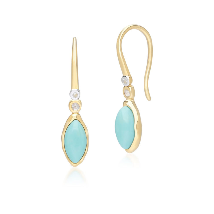 Boucles d'Oreilles Pendantes Irrégulier en Argent Sterling Doré à l'Or Fin avec Turquoise Marquise et Topaze