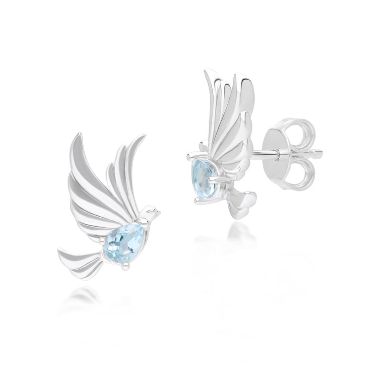 Boucles d'Oreilles Clou ECFEW™ Creator Colombe en Argent 925 Doré à l'Or Fin avec Topaz Bleue