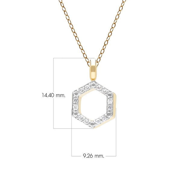 Pendentif Geometric Hex en or jaune 9ct avec diamant