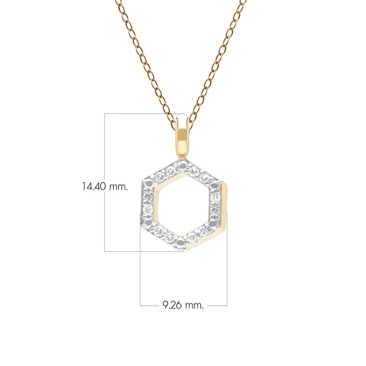 Pendentif Geometric Hex en or jaune 9ct avec diamant